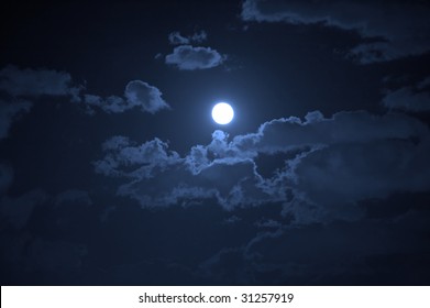 Night Landscape Of The Cloudy Sky And The Moon