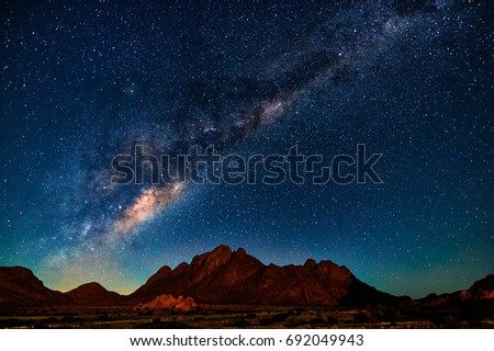 Night landscape with the Milky Way in Namibia in the Spitzkoppe area