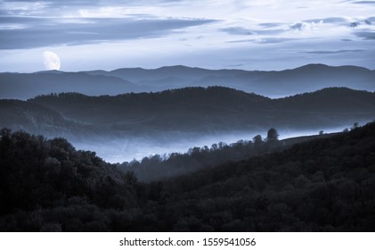 Night Landscape With The Moon Over The Mountains