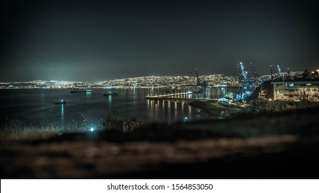 Valparaíso Night Landscape View Of Playaancha Hill