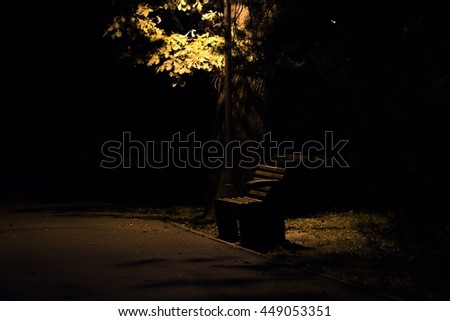 Night, lantern and bench