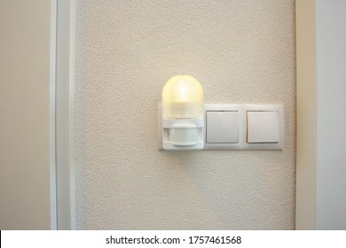 Night Light Plug In White Socket On White Wall Turns On Automatically In Modern House Led Light