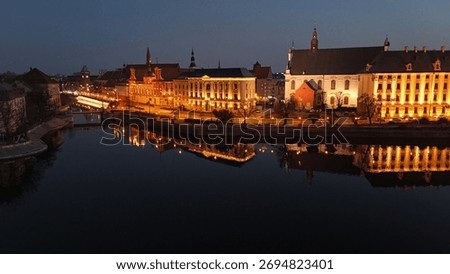 Night Lights of Wrocław Old Town and the Oder River