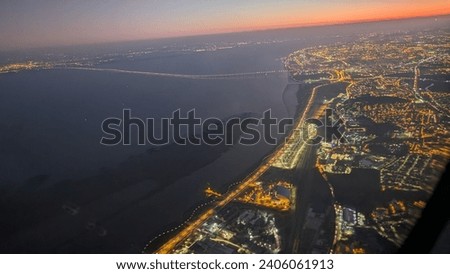 Night in Lisabon viewed from the sky, Portugal