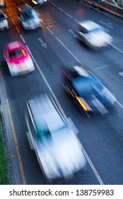 Night Motion Blur of Fast Cars traffic on road