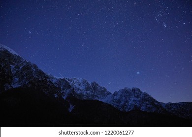 Night Mountain Landscape With Stars               