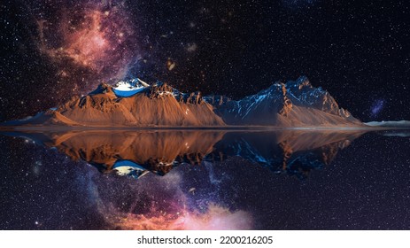 Night Mountain Landscape Top View Lake And Scenery Galaxy Landscape