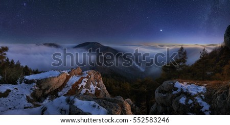 Night mountain panoramic view landcape