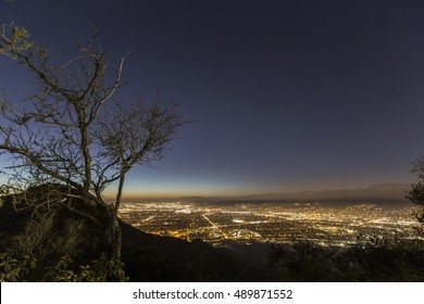 Night Mountain Top Above Burbank And North Hollywood In Southern California.  