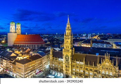 Night Panorama Marienplatz Anf Fruenkirche Cathedral Stock Photo ...