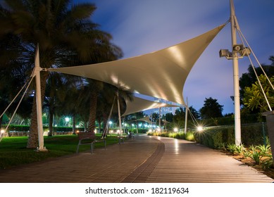 Night Park In Abu Dhabi Near The Waterfront