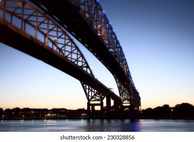 Night Photo Blue Water Bridge Ontario Michigan Sarnia Port Huron