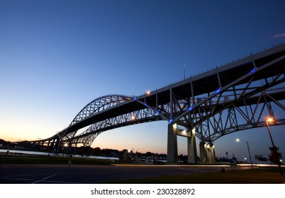 Night Photo Blue Water Bridge Ontario Michigan Sarnia Port Huron