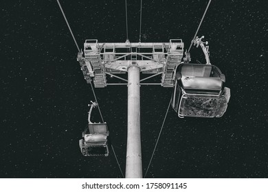 Night Photo Of Gondola Lift In Veysonnaz Alps Mountains Switzerland