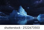 Night photo of an iceberg with stars