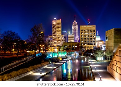 Night photograph of downtown Indianapolis
