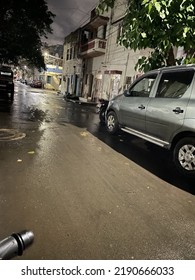 Night Photography In Indian Street With Rainy Weather.