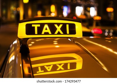 Night Picture Of A Taxi Car