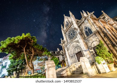 Night Pictures In Christ Church Ancient Architecture At The French Village Of Banahil, Danang, Vietnam, 25 July 2019