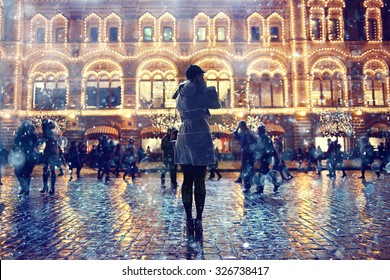 Night Portrait Of The Girl In A Winter City