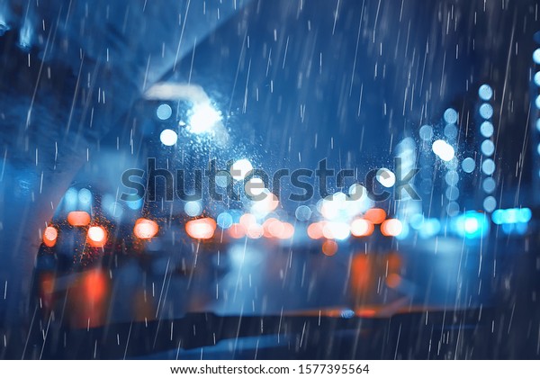 night rain cars lights\
/ autumn road in the city, traffic October on the highway, dark\
evening traffic jams