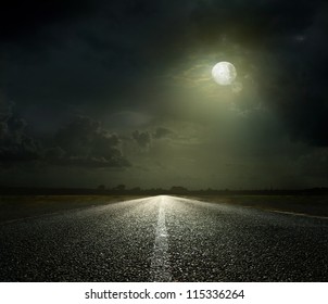 Night Road And Moonlight