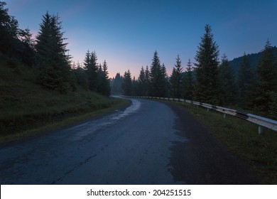 Night Road In The Mountain Forest