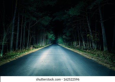 Night Road on dark forest.