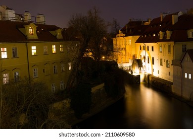 Night romantic Prague Flourmill above Certovka, Czech republic - Shutterstock ID 2110609580