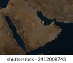 Night satellite view of the Arabian Peninsula. Illuminated cities and main roads, national borders. Physical map with reliefs. Elements of this image are furnished by NASA