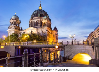 Night Scene from Berlin Cathedral on the River Spree, Germany