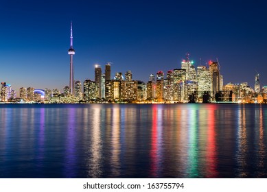 Night Scene Of Downtown Toronto During Early Winter Time