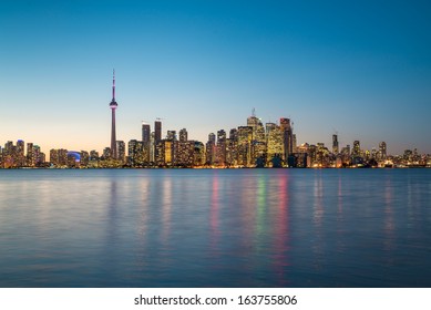 Night Scene Of Downtown Toronto During Early Winter Time