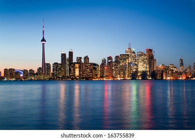 Night Scene Of Downtown Toronto During Early Winter Time