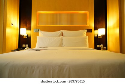 Night Scene In Hotel Room, Nightstand With Lamp