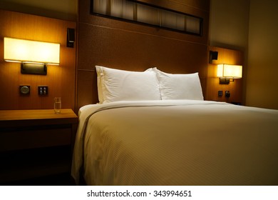 Night Scene In Hotel Room, Nightstand With Lamp