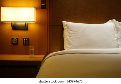 Night Scene In Hotel Room, Nightstand With Lamp