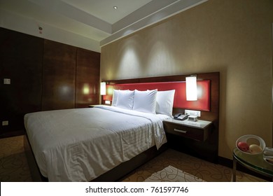 Night Scene In Hotel Room, Nightstand With Lamp