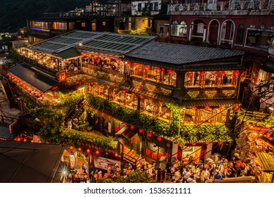 Night Scene Of Jioufen Village,The Amei Teahouse. June 14, 2019.Taipei, Taiwan