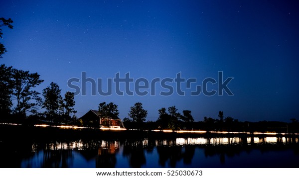 Night Scene Lake Canada Red Barn Stock Photo Edit Now 525030673