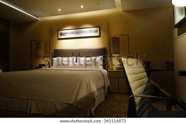 Night Scene Luxury Hotel Room Nightstand Stock Photo Edit