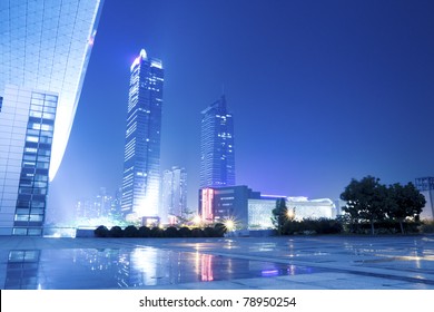night scene of modern city at  shenzhen special economic zone,China