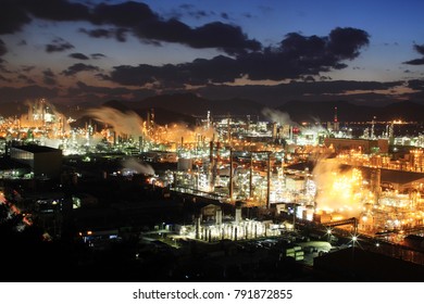 Night Scene Of Petrochemistry Industry In Twilight Time, South Korea