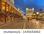 Night scene of Plaza Grande (Plaza de la Independencia) in Quito, Ecuador featuring Carondelet Palace (Palacio de Carondelet), the seat of Ecuador government.