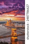 Night scene at river Danube and famous building of Hungarian Parliament and Chain Bridge. Location: Budapest city, Hungary, Europe.