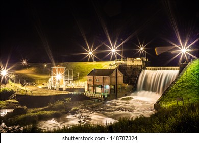 Night Scene of a small hydroelectric plant in rural Brazil - CÃ?Â¢ndido Mota, SP - Pari-Veado river