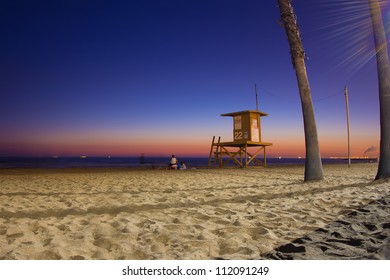 Night Scene As Sunsets On Southern California Beach