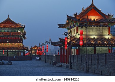 Night Scene At Xian City Wall,china