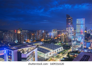 Night Scenery of High-rise Buildings in Shenzhen City, Guangdong Province, China