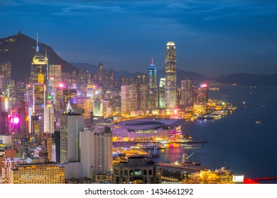 Night Scenery Of Hong Kong Skyline From Braemar Hill